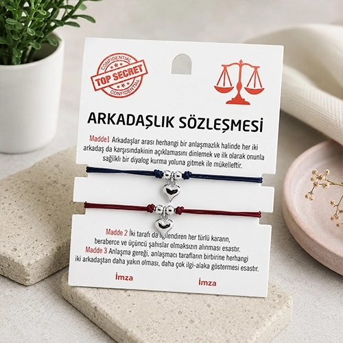 2’li Arkadaşlık Bilekliği Seti – Kalp Figürlü Kankaya Hediye