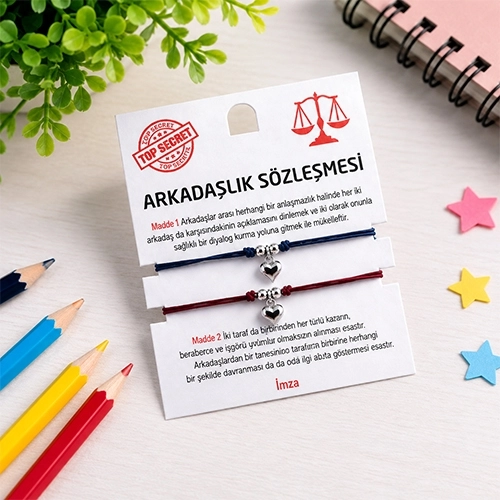2’li Arkadaşlık Bilekliği Seti – Kalp Figürlü Kankaya Hediye