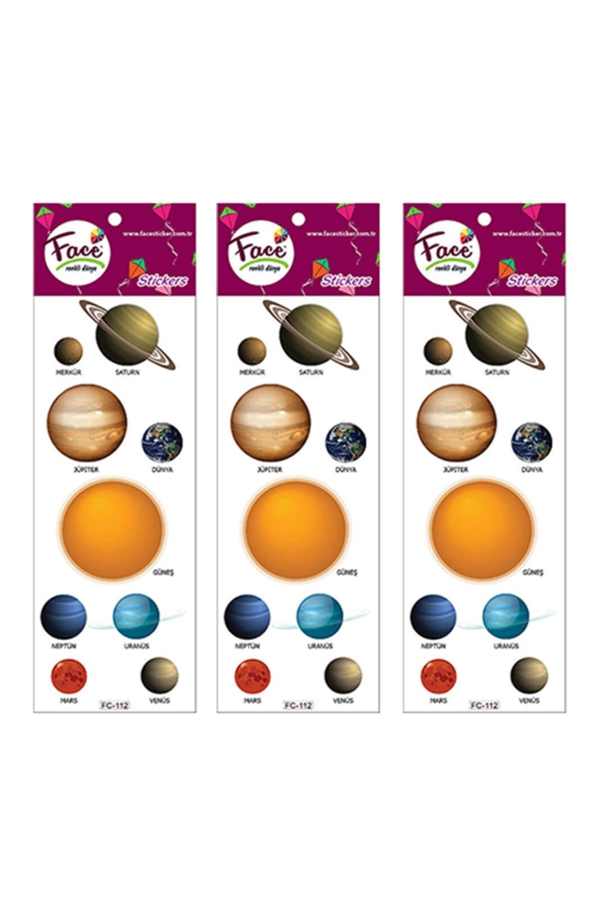 Güneş Sistemi Gezegenler Kabartma Etiket Sticker ( 3 Kartela )