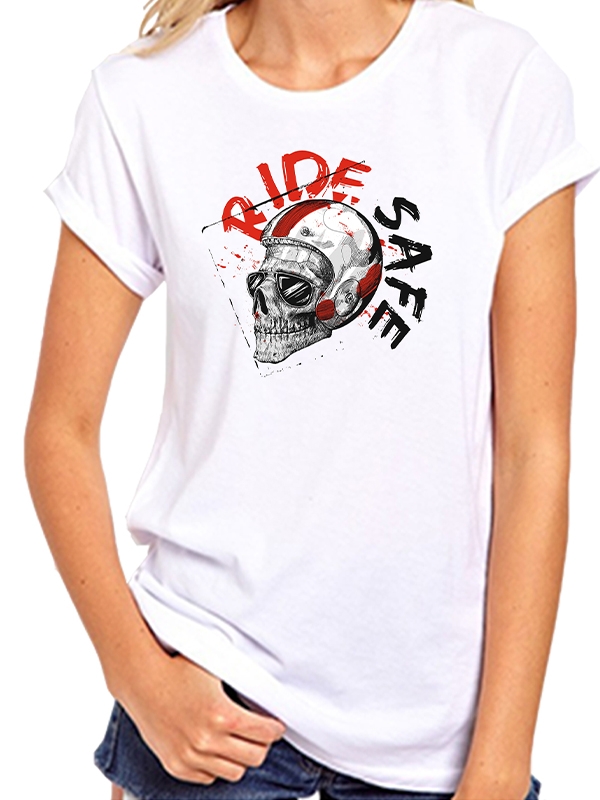 Özel Tasarım Kadın Motorcu Tişörtü- Ride Safe Baskılı Kadın Tshirt