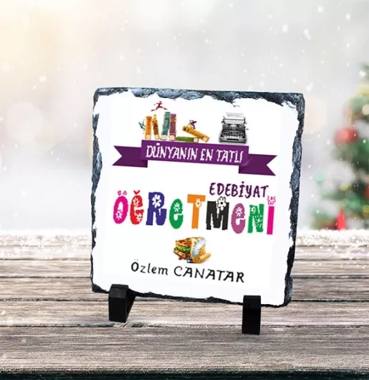 Edebiyat Öğretmeni Doğal Kare Taş Model 3
