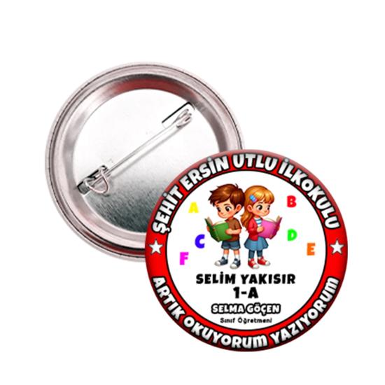 İsimli Artık Okuyorum Yazıyorum Rozeti-Okuma Yazma