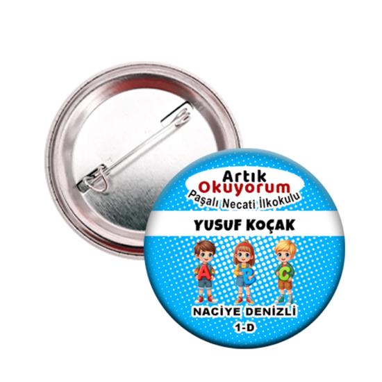 İsimli Artık Okuyorum Yazıyorum Rozeti-Okuma Yazma