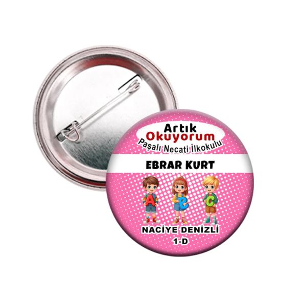İsimli Artık Okuyorum Yazıyorum Rozeti-Okuma Yazma