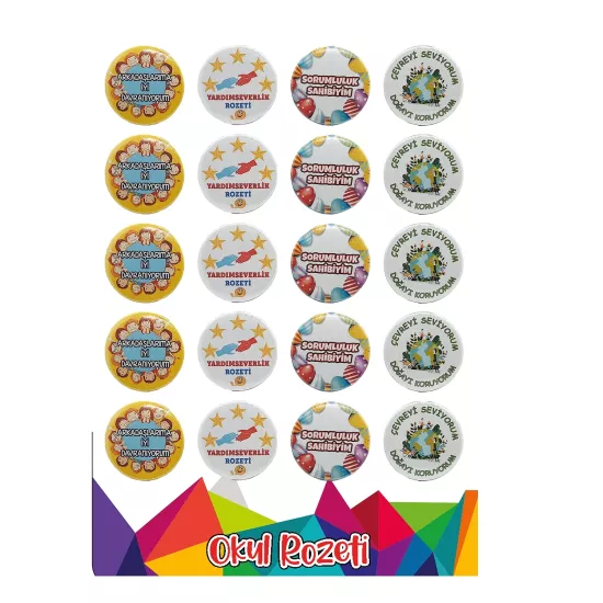 Öğrenci Davranış Rozetleri 20 adet Yerli Üretim 