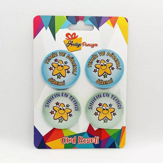 Temiz ve Düzenli Öğrenci Rozetleri 4’lü Set 
